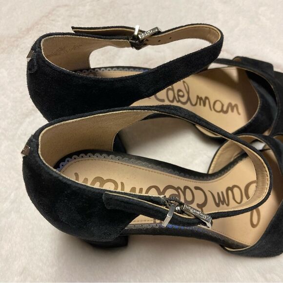 Sam Edelman Orlane Black Block Sandal Heels Suede Leather Size 9.5 - Picture 5 of 14